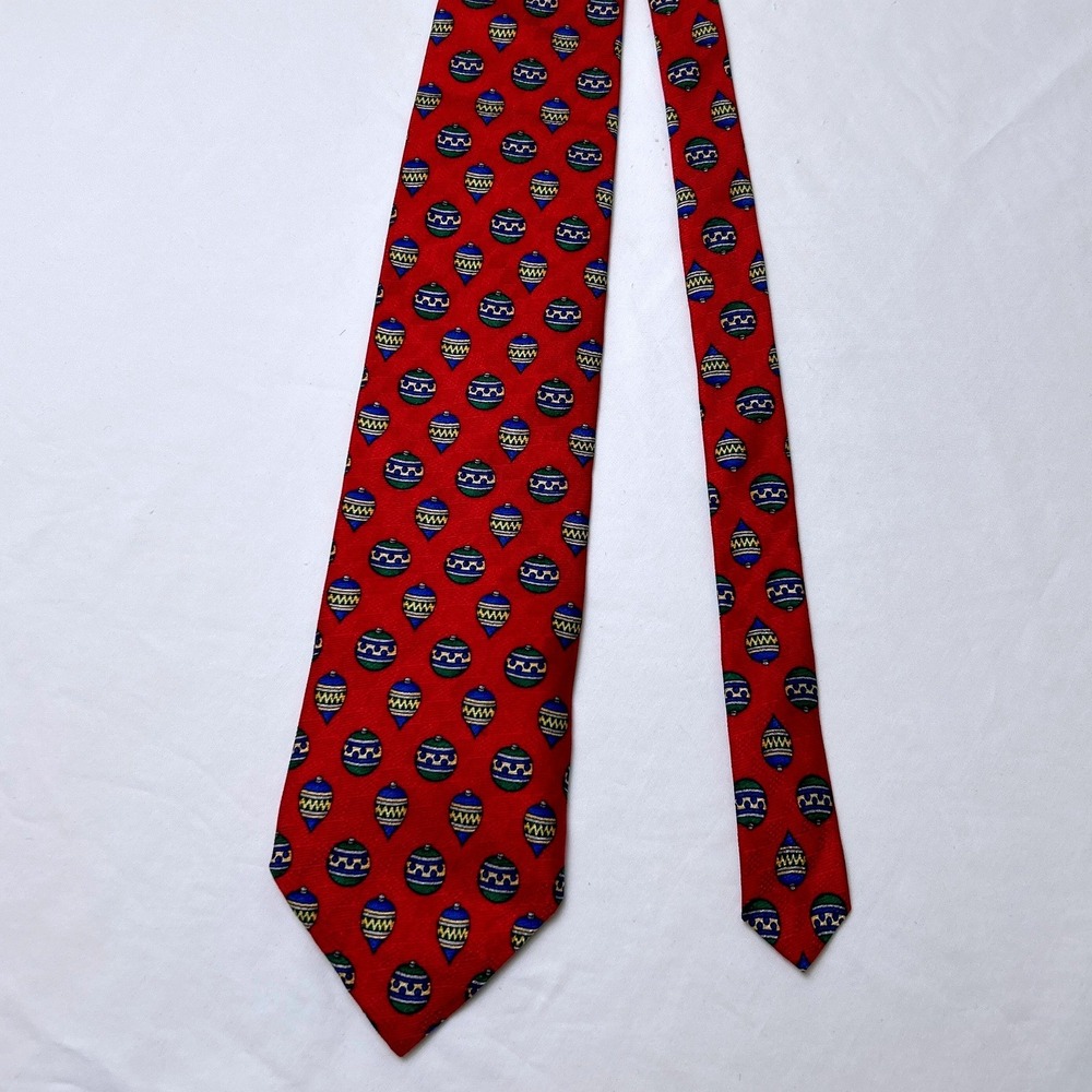 Barbara Blank Men Christmas Ornament Silk Holiday Necktie 58.5" Long Red Festive